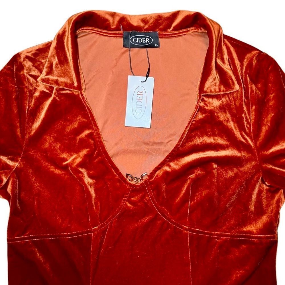 Cider Collared Velvet Long Sleeve Mini Dress in Rust/Gold Women’s XL - Picture 2 of 6